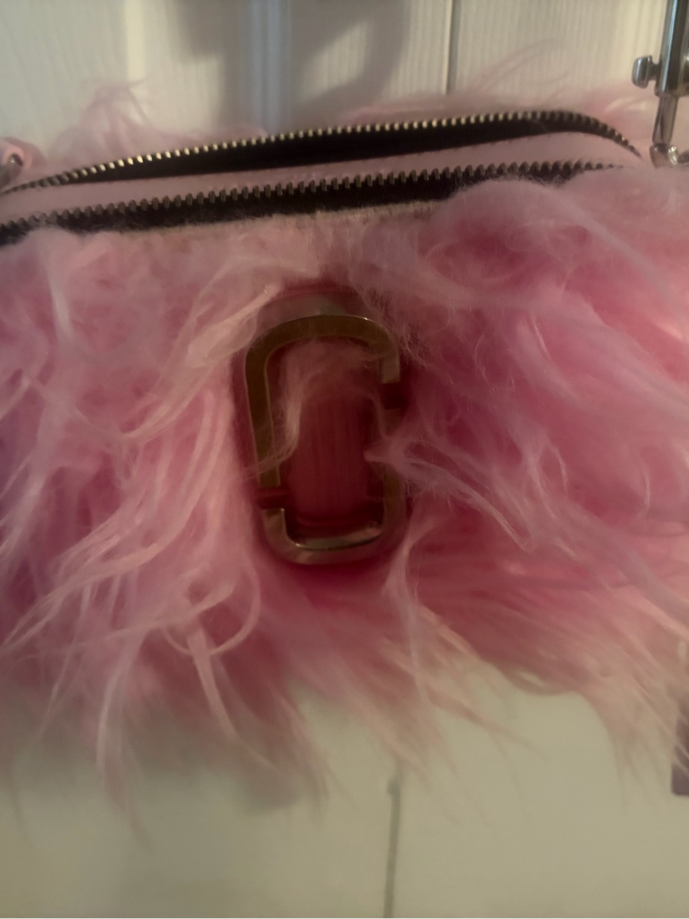 Marc Jacobs Pink Faux Fur Double-Zip Mini Crossbody